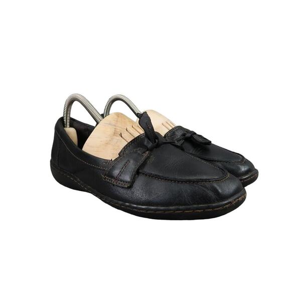 Clarks Shoes Womens 7.5 Loafer Slip On Ashland Leather Black Classic Career Flat - Picture 1 of 14